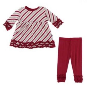 Kickee Pants 3T Babydoll Outfit Set Rose Gold Candy Cane Stripe, Excellent Cndtn